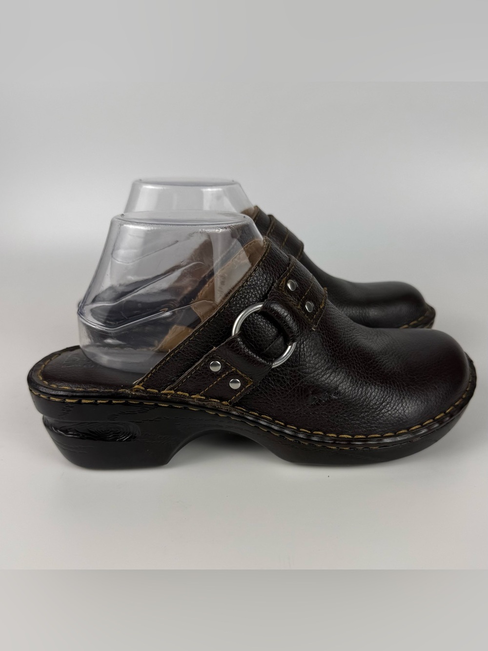 B.O.C BORN Leather Karley Clogs  Womens SZ 9 US 40.5 EU Dark Brown Silver Buckle